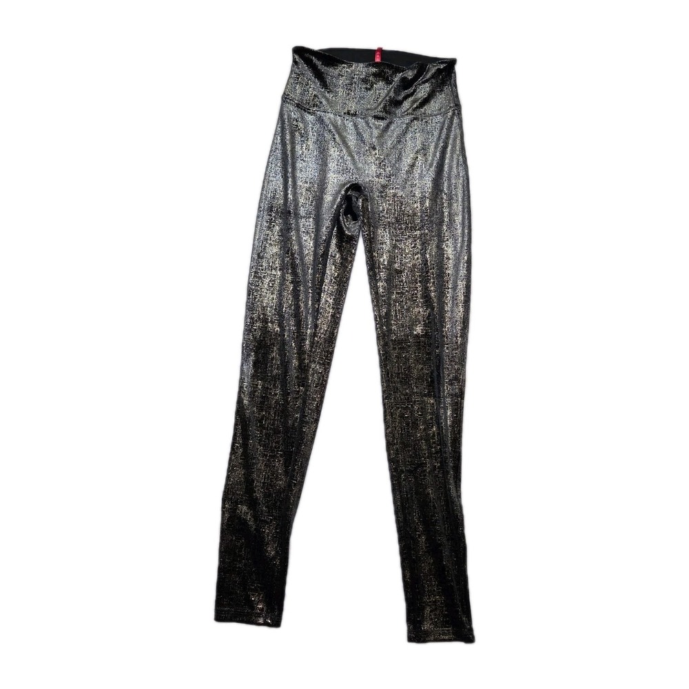 SPANX Metallic Shimmer Leggings Black Gold High Waisted Stretch Pants M